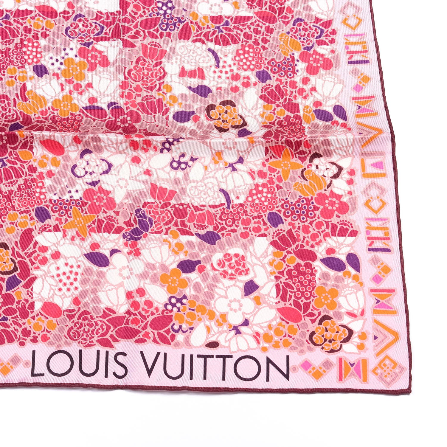 Louis Vuitton Silk Floral Print Square Scarf Pink 2 of 3