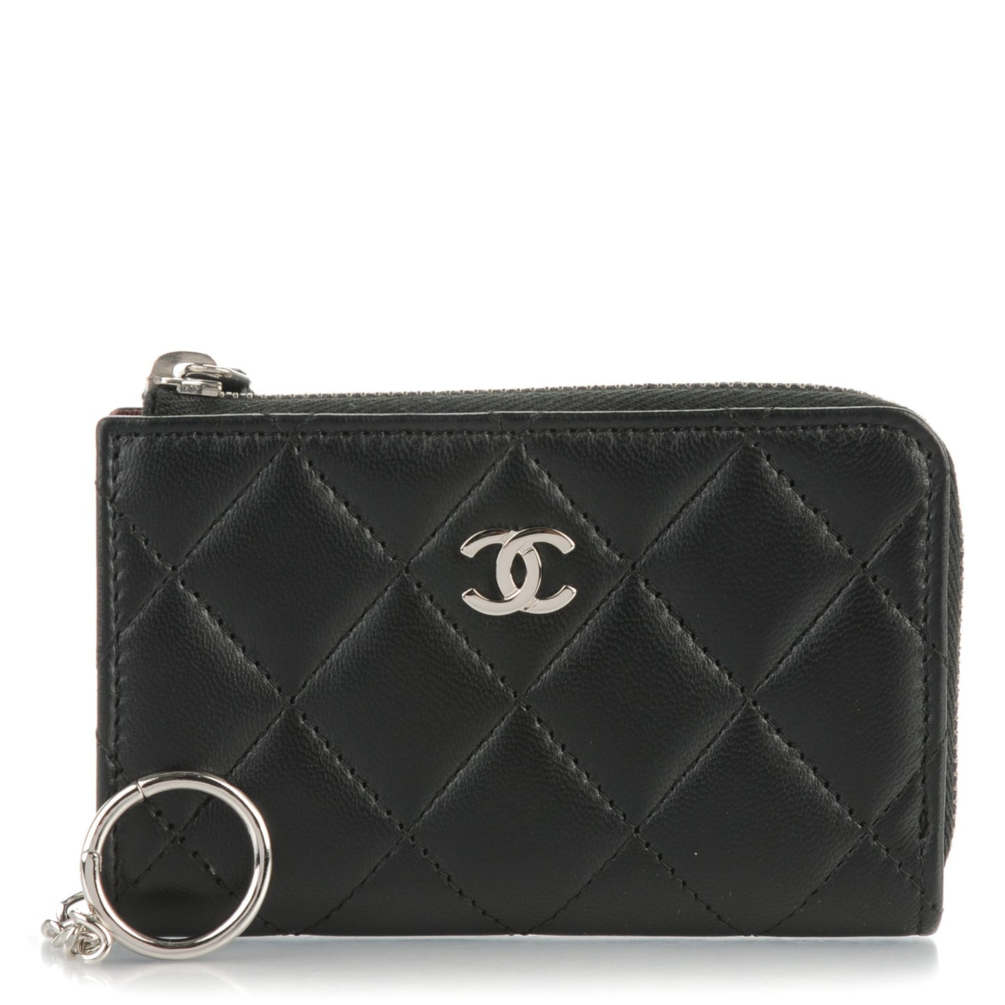 Lambskin Quilted Key Holder Case Black