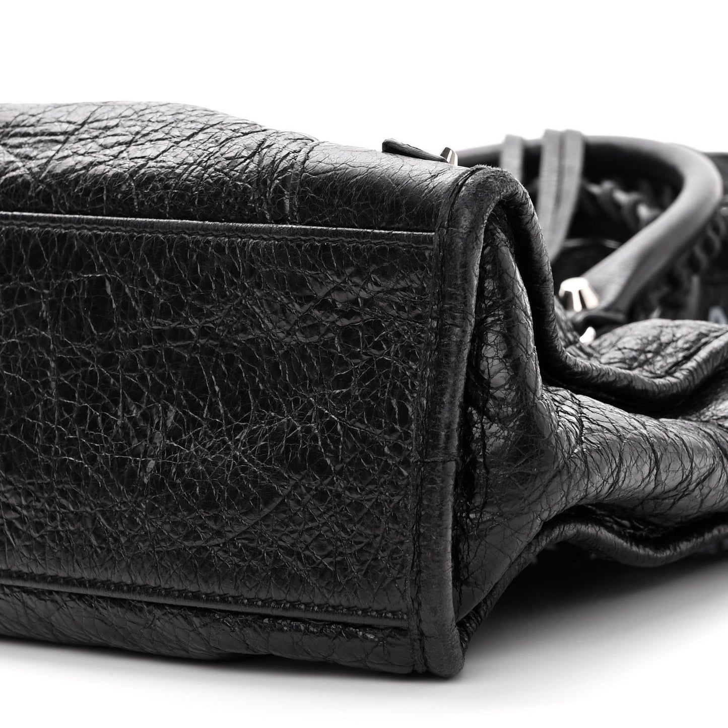 Agneau Classic Silver Hardware S City Logo Strap Black White