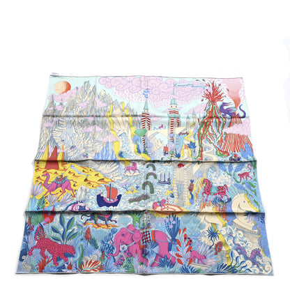 Hermes Silk Cosmographia Universalis Scarf 90 Turquoise Jaune Rose 1 of 5