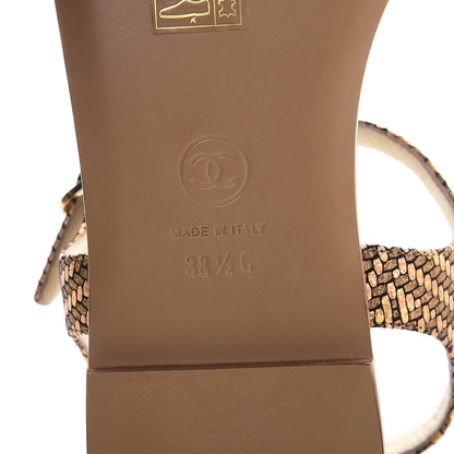 Chanel Fantasy Goatskin Velvet CC Chain Thong Sandals 38.5 Gold Black 6 of 9