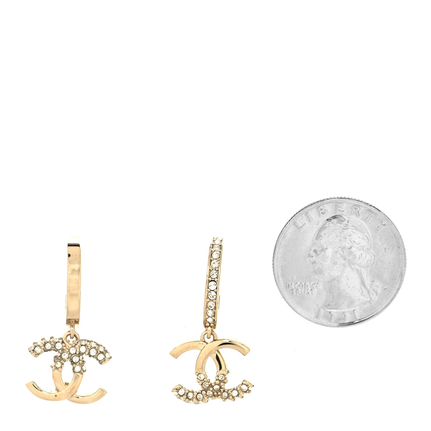 Crystal Bead CC Hoop Drop Earrings Light Gold