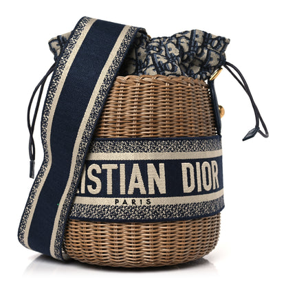 Christian Dior Wicker Oblique Drawstring Bucket Bag Blue 1 of 8