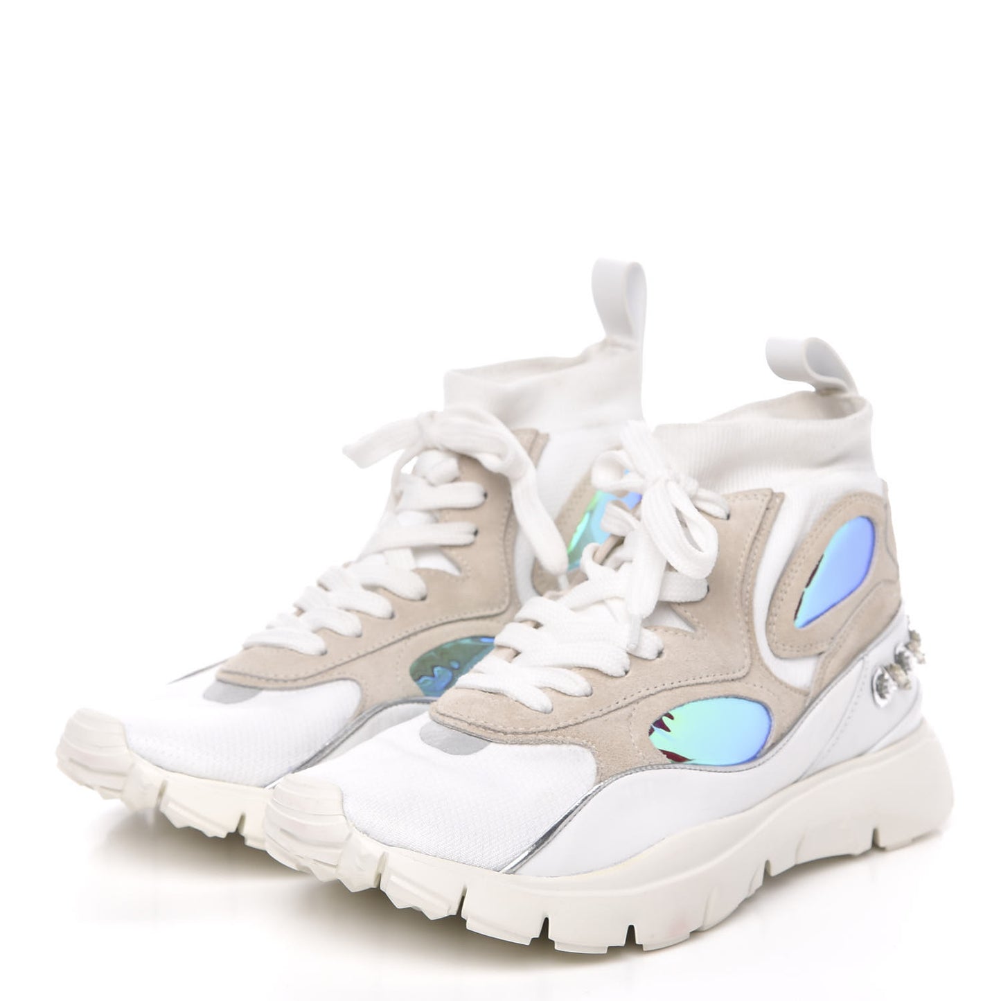 Mix Media Crystal High Top Chunky Sneakers 38.5 White