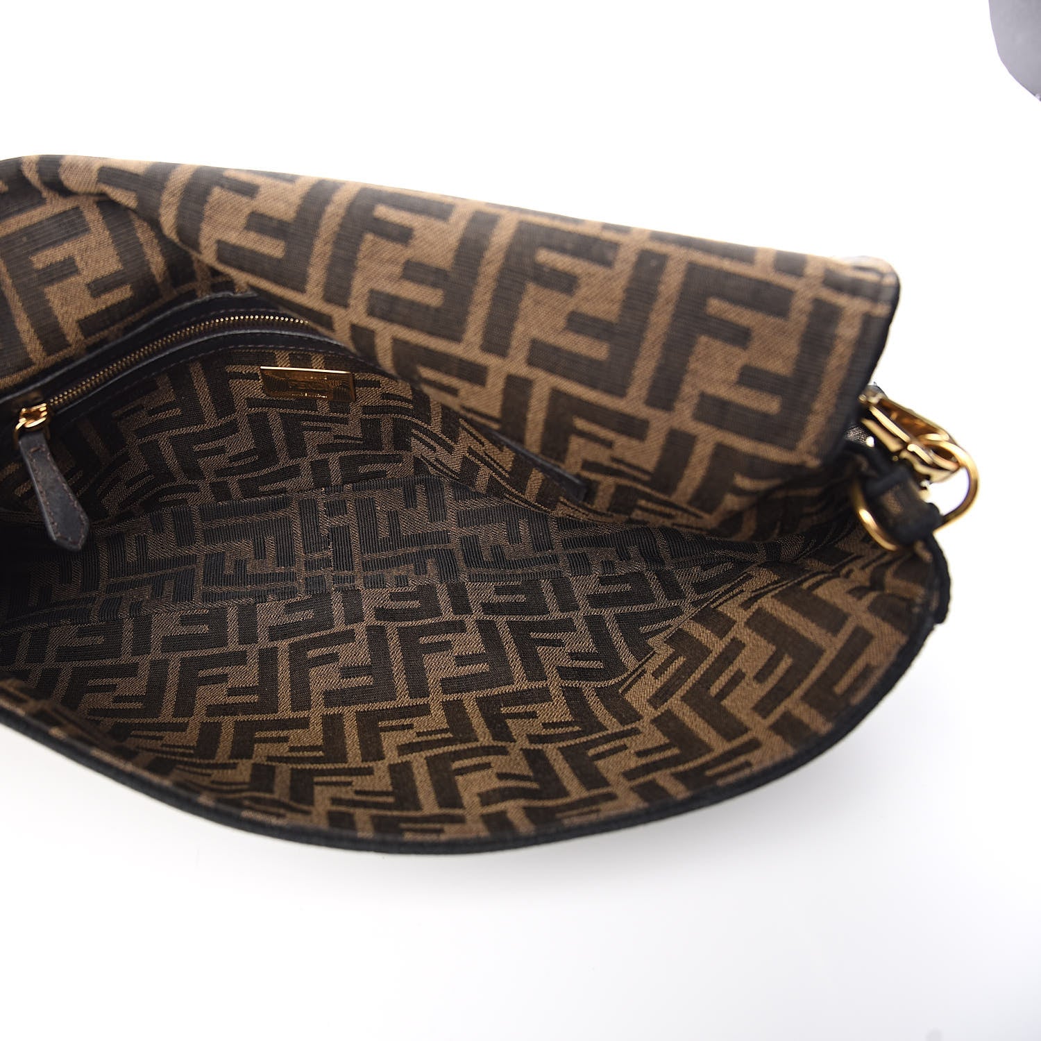 Fendi Fabric Jacquard FF 1974 Large Baguette Tobacco Moro Black 5 of 14