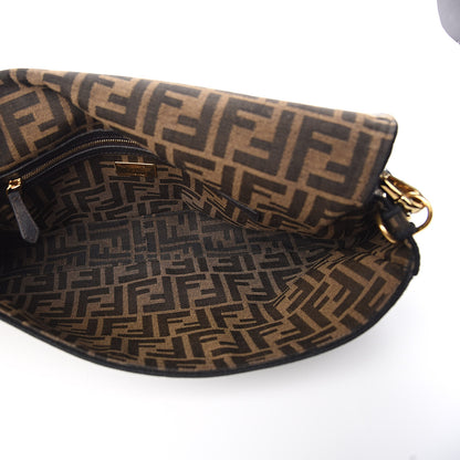 Fendi Fabric Jacquard FF 1974 Large Baguette Tobacco Moro Black 5 of 14
