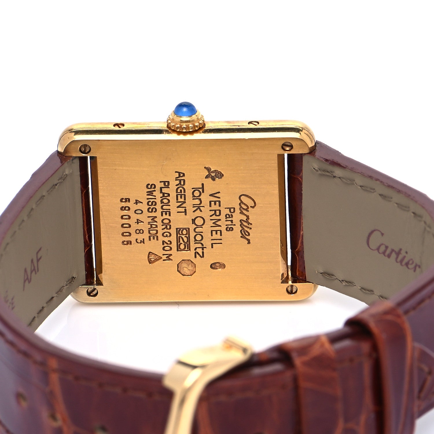 Cartier Sterling Silver Vermeil Alligator 23mm Must de Cartier Tank Quartz Watch Brown 4 of 5