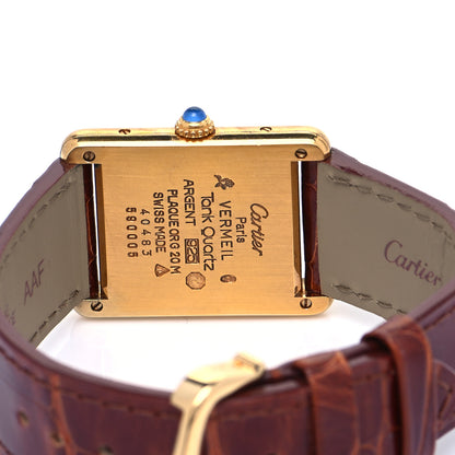 Cartier Sterling Silver Vermeil Alligator 23mm Must de Cartier Tank Quartz Watch Brown 4 of 5