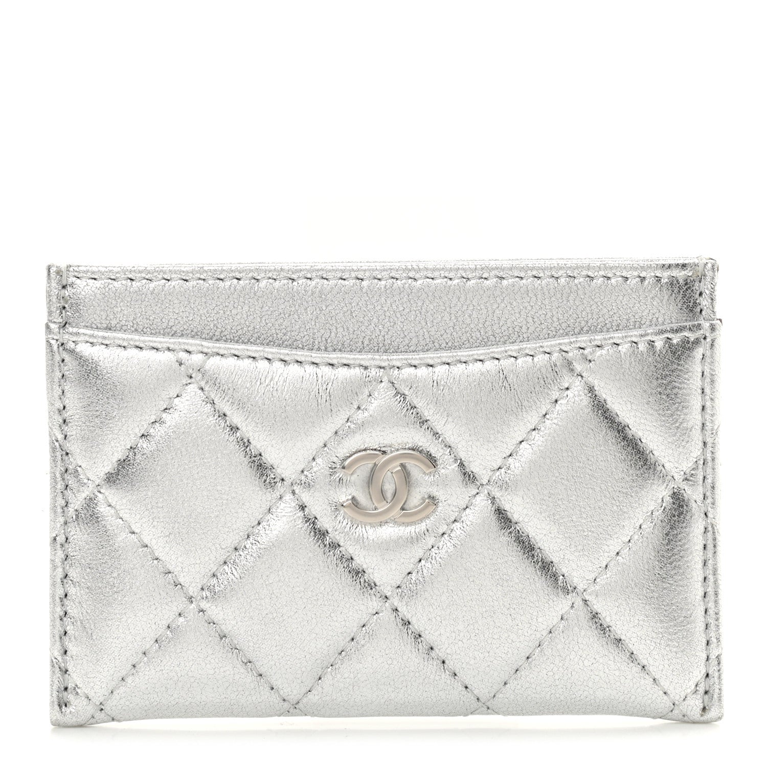 Chanel Metallic Lambskin Quilted Card Holder Silver 1 of 8