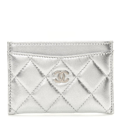 Chanel Metallic Lambskin Quilted Card Holder Silver 1 of 8