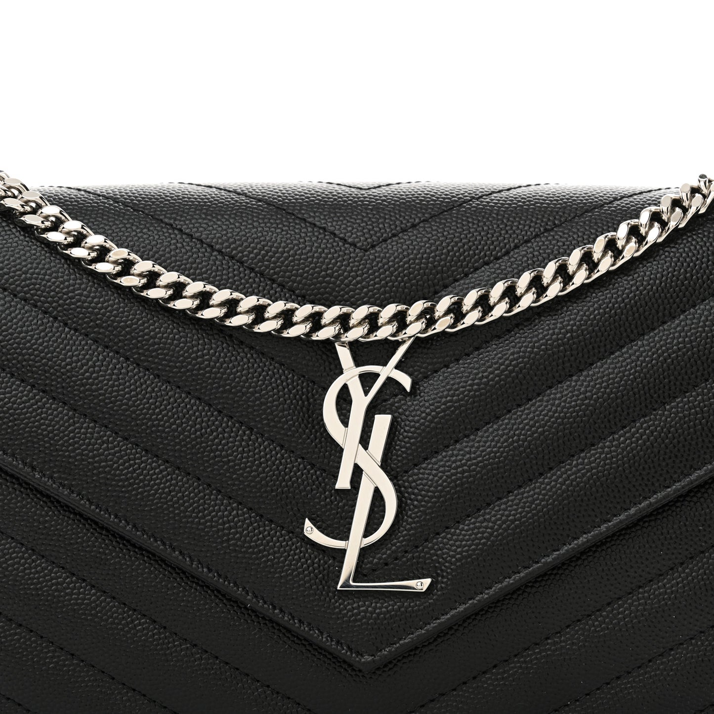 Grain De Poudre Matelasse Chevron Monogram Chain Wallet Black