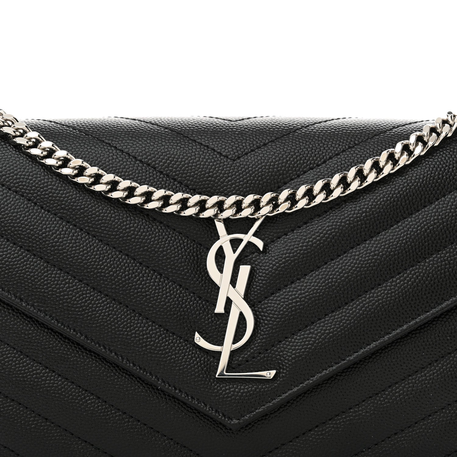 Saint Laurent Grain De Poudre Matelasse Chevron Monogram Chain Wallet Black 8 of 10