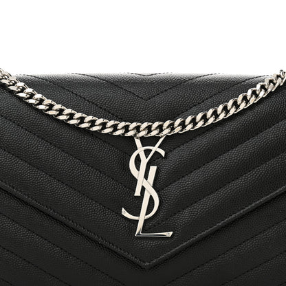 Saint Laurent Grain De Poudre Matelasse Chevron Monogram Chain Wallet Black 8 of 10