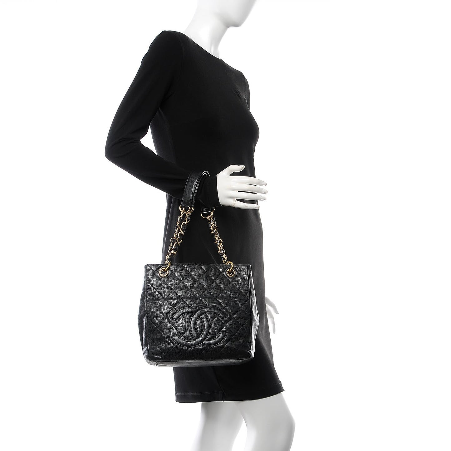 Caviar Quilted Petit Shopping Tote PST Black