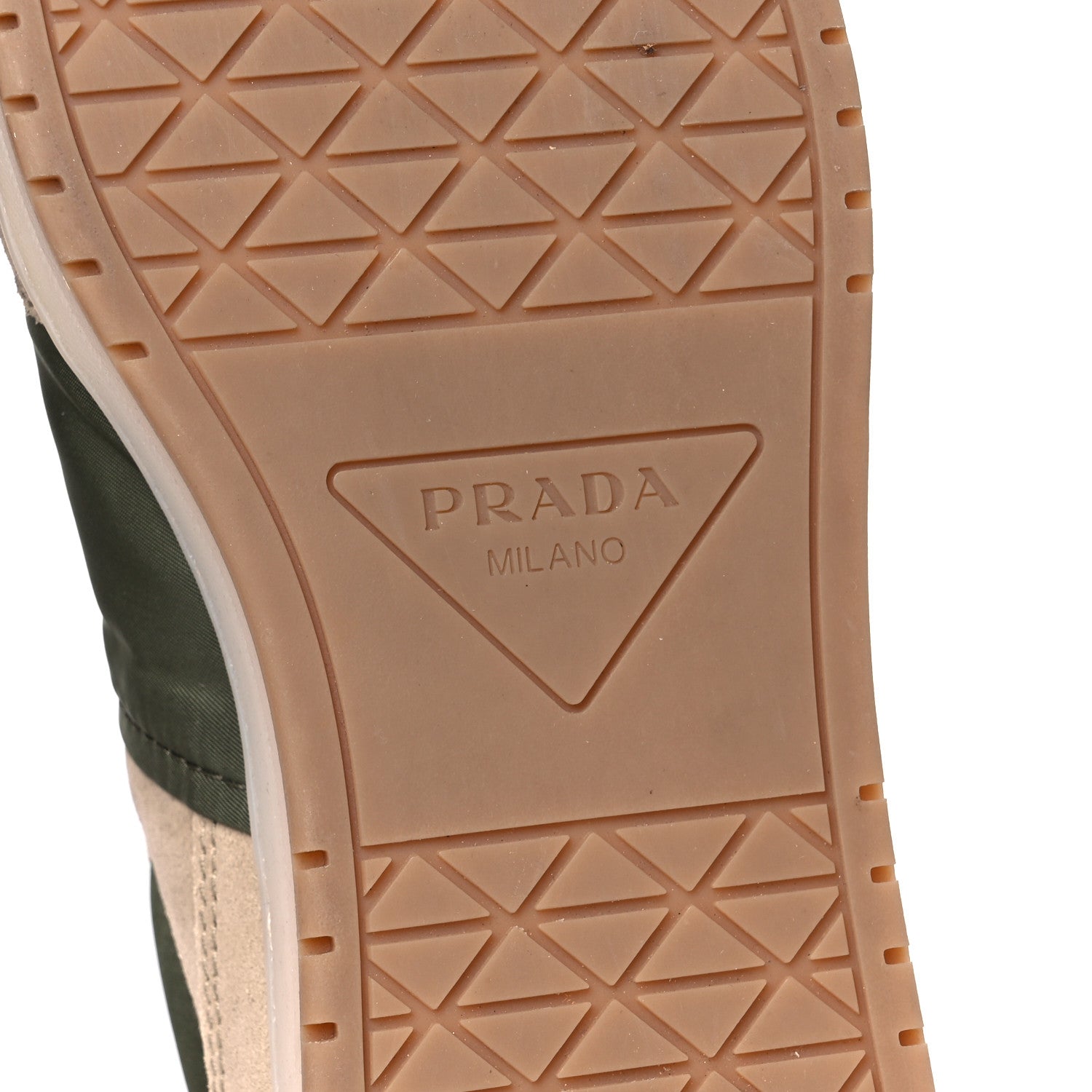Prada Nylon Suede Metal Triangle Logo Mens Downtown Low Top Sneakers 39 Khaki Beige 7 of 10