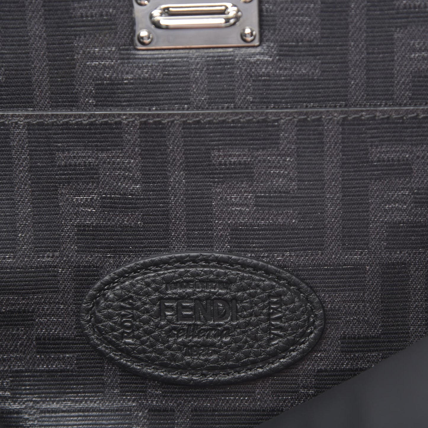 Cuoio Romano Selleria Vitello Grace Glazed Fabric FF 1974 Large Peekaboo Iconic Essential Satchel Black