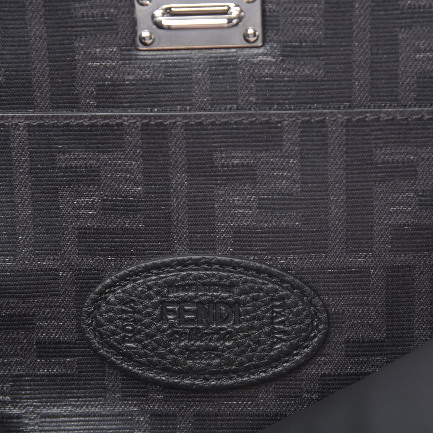 Fendi Cuoio Romano Selleria Vitello Grace Glazed Fabric FF 1974 Large Peekaboo Iconic Essential Satchel Black 7 of 11