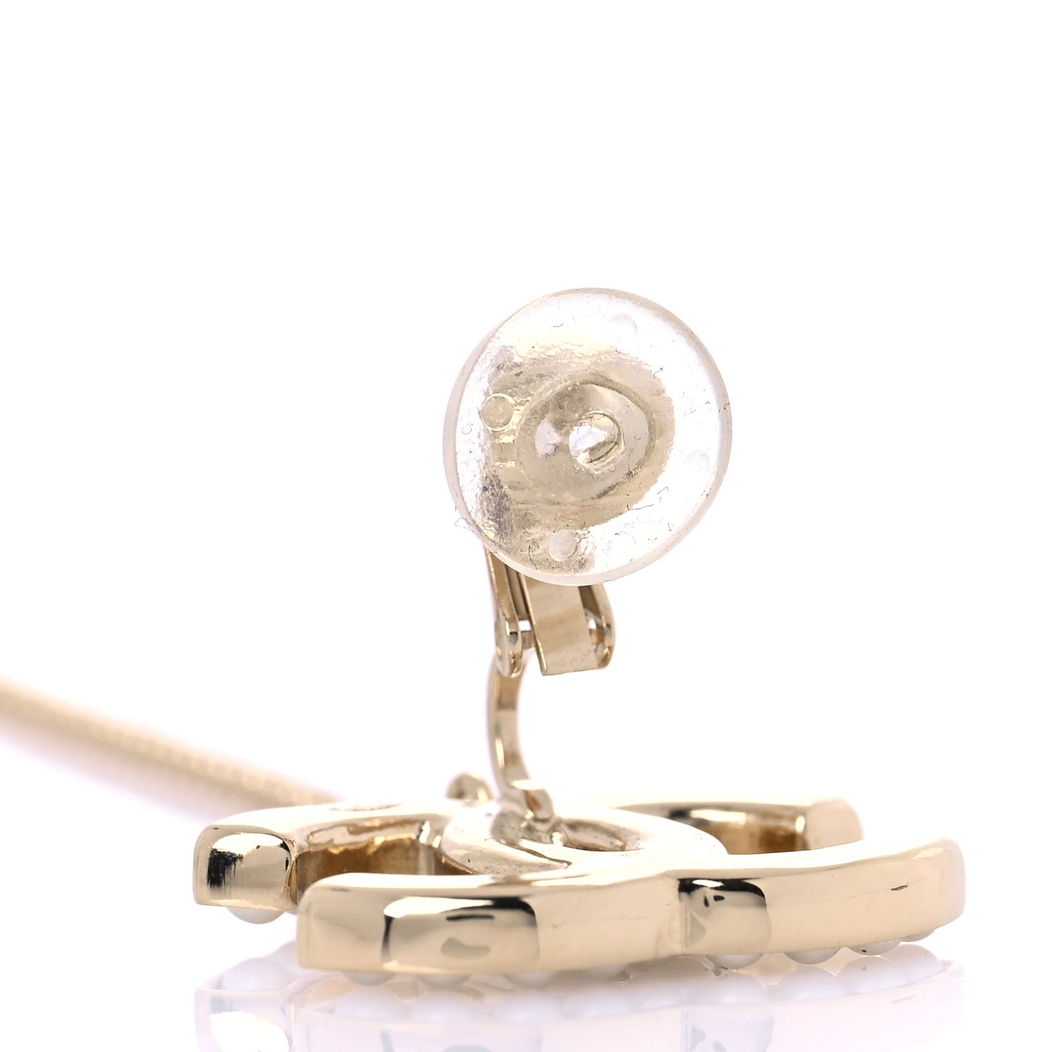 Chanel Pearl CC Chain Cuff Single Clip on Earring Gold Pearly White 3 of 5