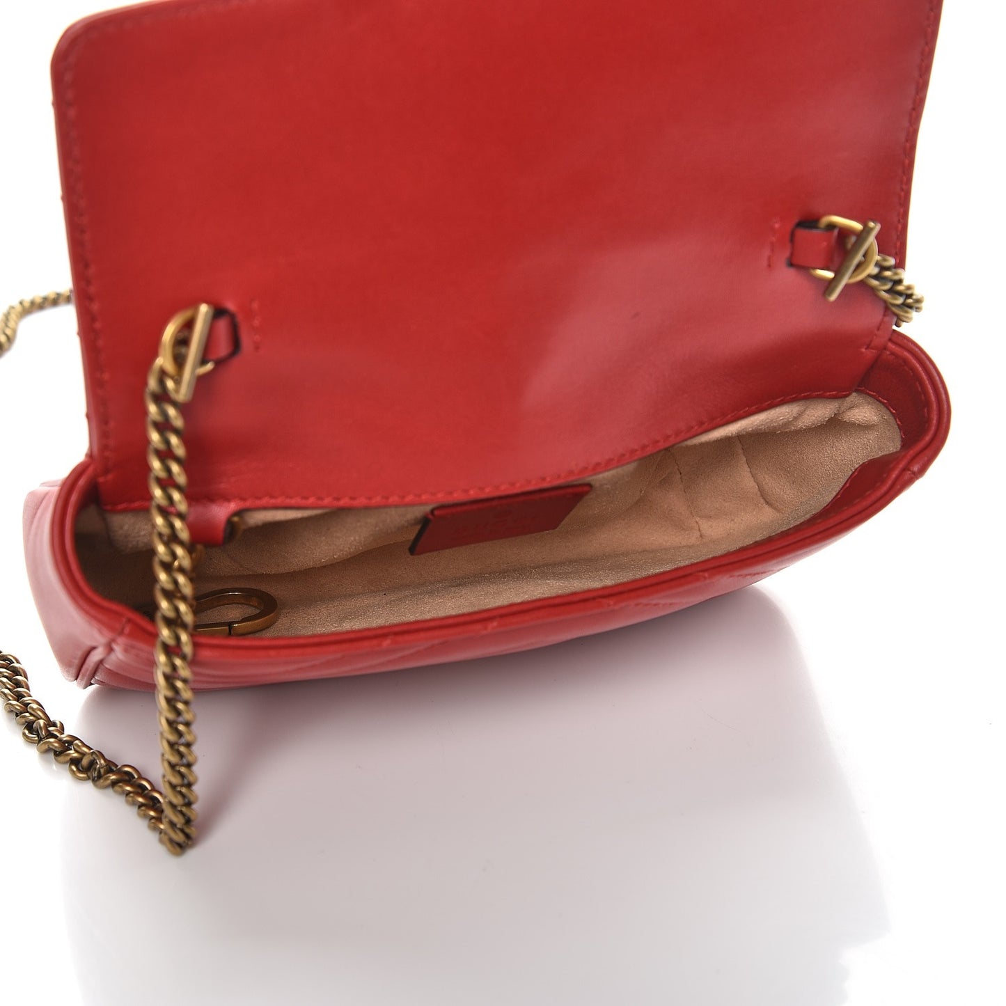 Calfskin Matelasse Super Mini GG Marmont Shoulder Bag Hibiscus Red