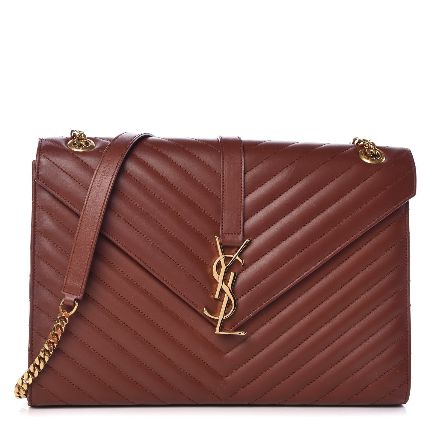 Smooth Calfskin Matelasse Chevron Large Monogram Satchel Brown
