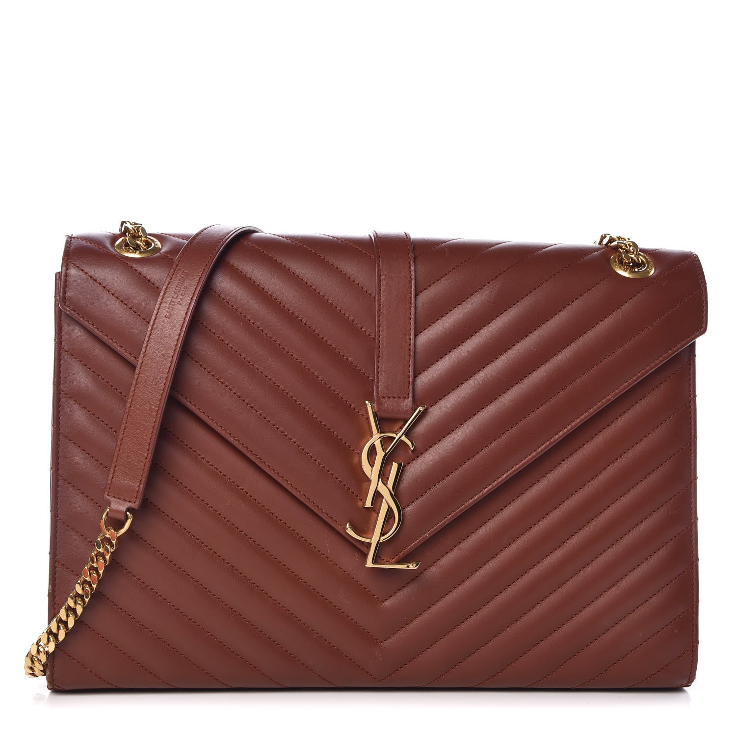 Saint Laurent Smooth Calfskin Matelasse Chevron Large Monogram Satchel Brown 1 of 17