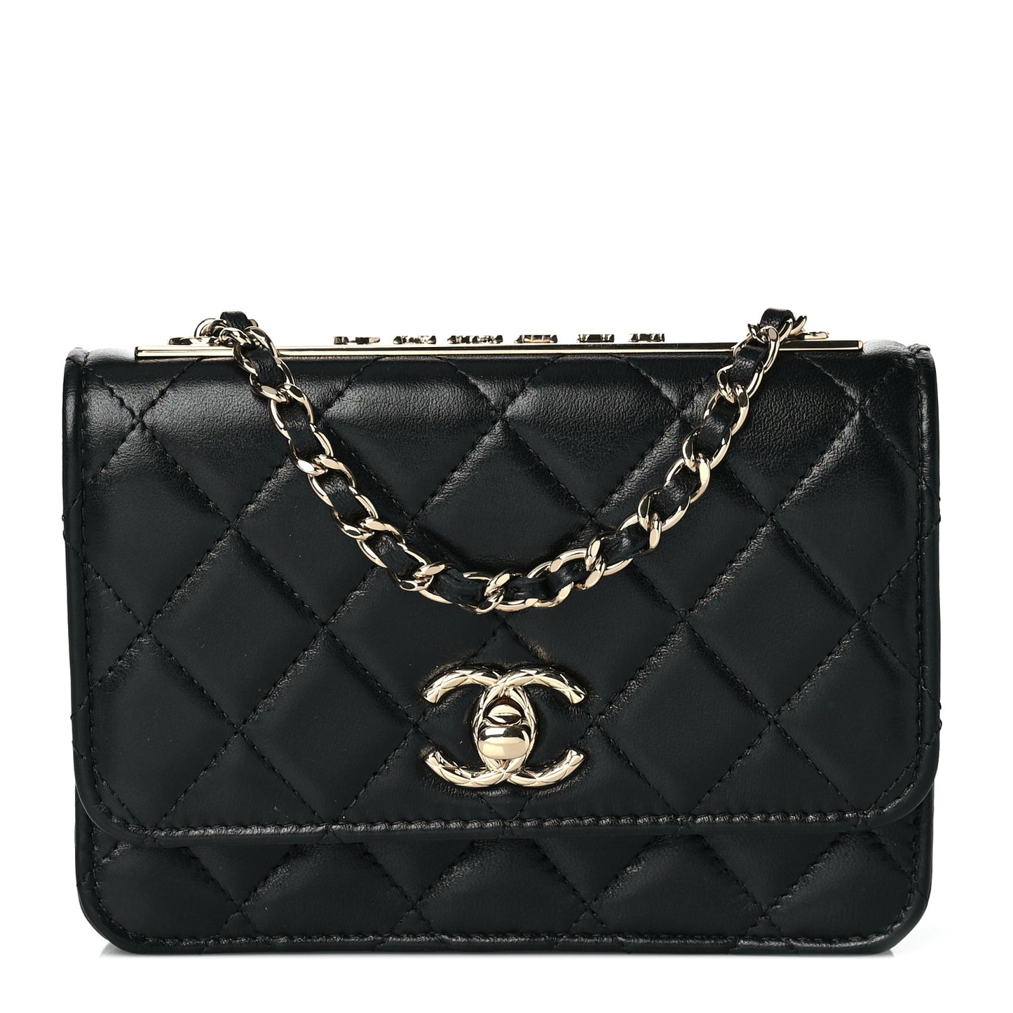 Lambskin Quilted Mini Trendy CC Wallet On Chain WOC Black