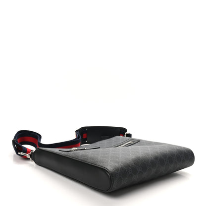 Gucci GG Supreme Monogram Appia Calfskin Web Flat Messenger Bag Black Grey 4 of 10