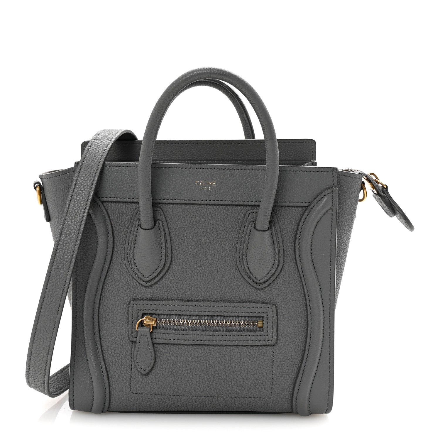Celine Drummed Calfskin Nano Luggage Kohl 1 of 11