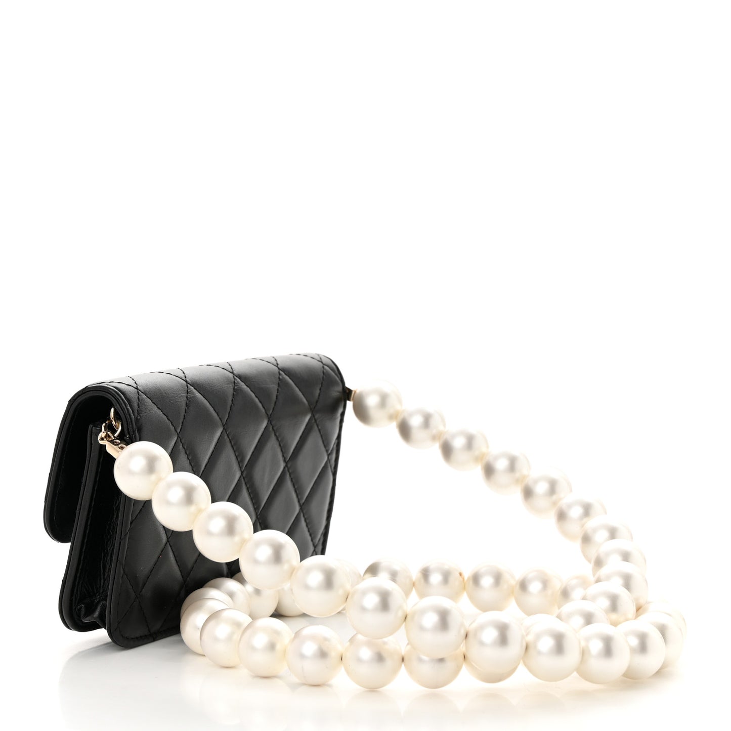 Calfskin Quilted Maxi Pearls Clutch With Chain Black