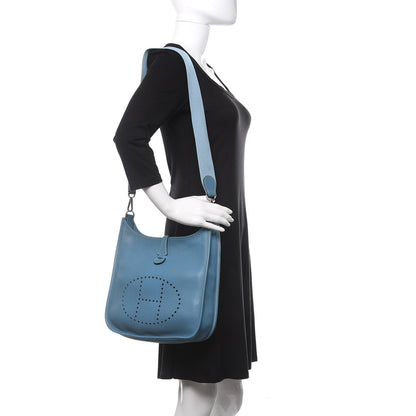 Hermes Taurillon Clemence Evelyne II PM Blue Jean 2 of 14