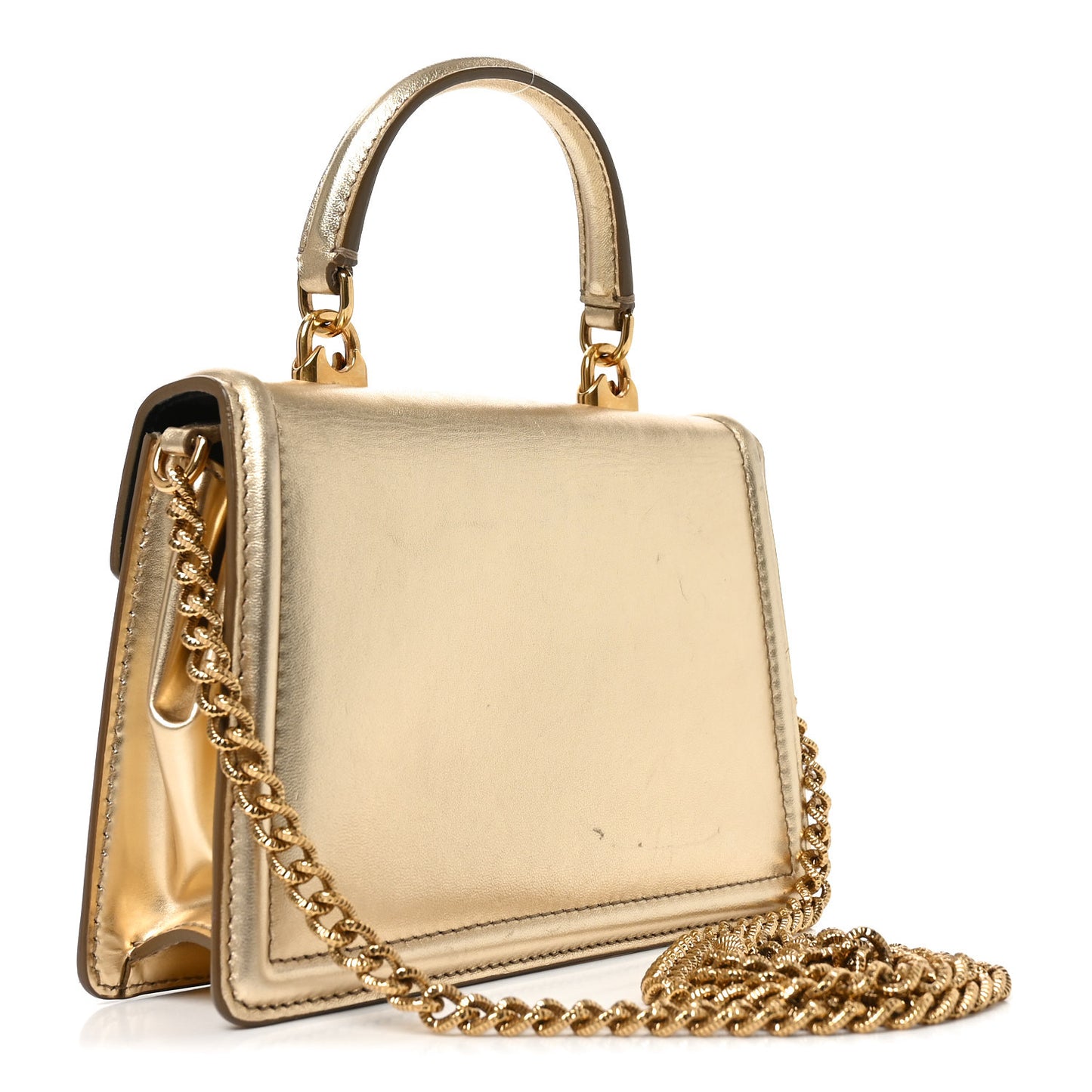 Metallic Nappa Small Devotion Envelope Top Handle Bag Gold