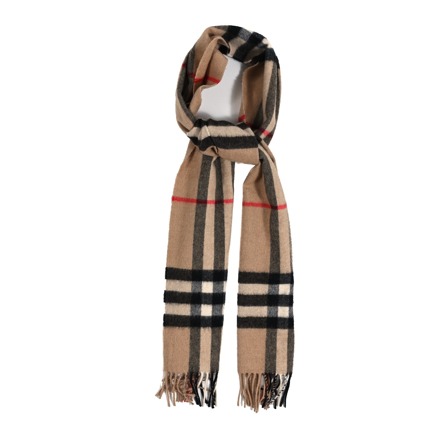 Burberry Cashmere Giant Check Fringe Scarf Camel 1 of 3