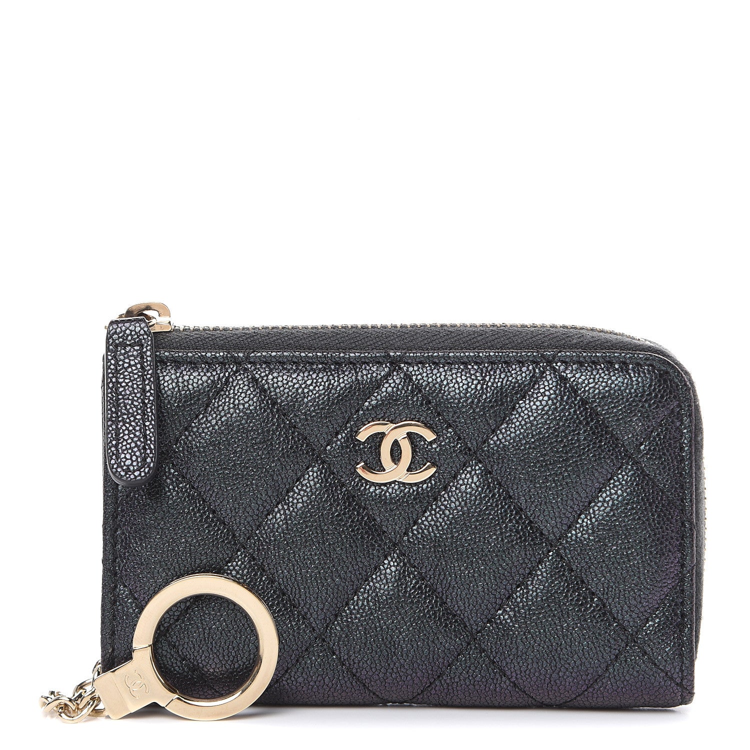 Chanel Iridescent Caviar Quilted Zipped Key Holder Case Black 1 of 8