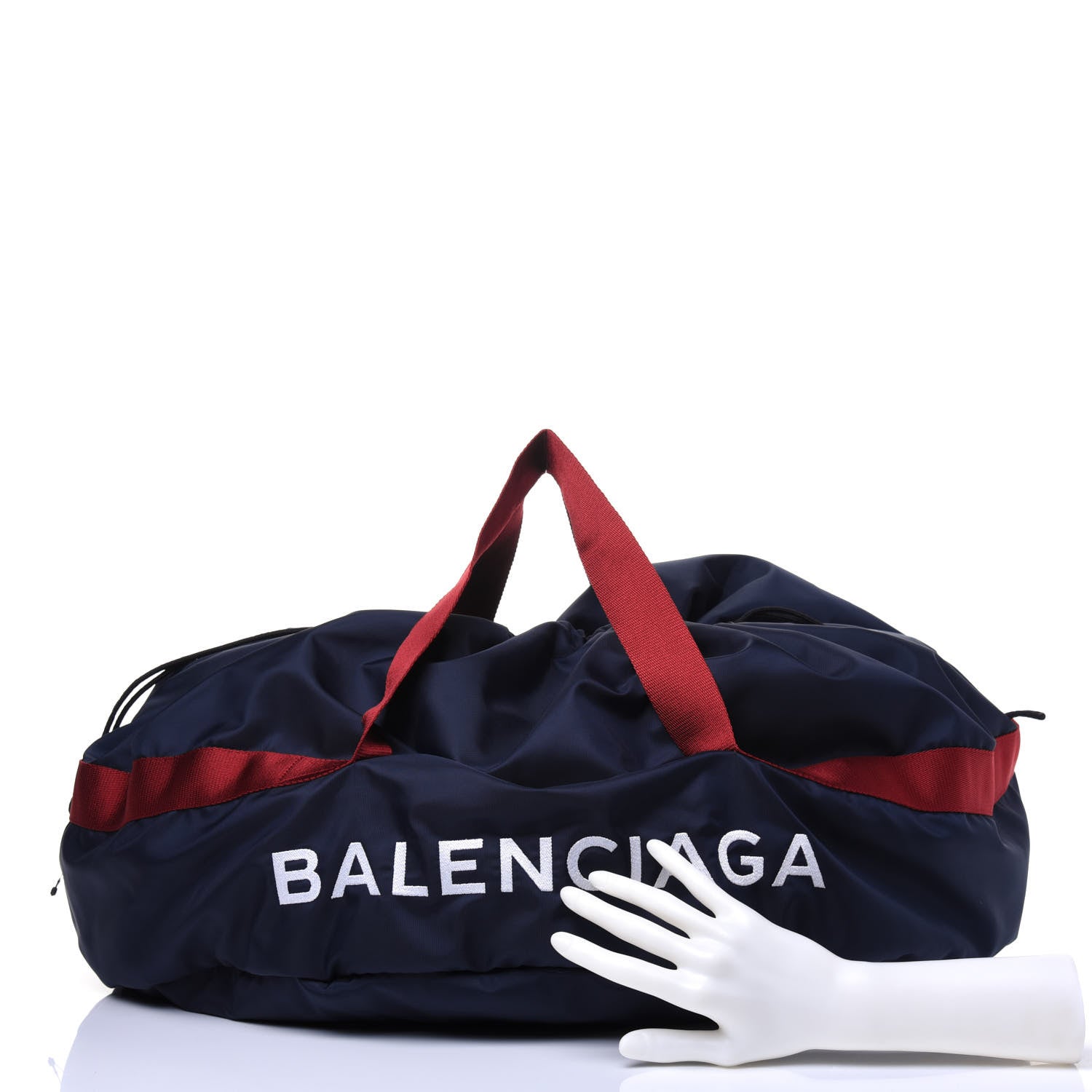 Balenciaga Textured Sport Nylon Logo Embroidered M Wheel Gym Bag Bleu Navy Rouge 2 of 10