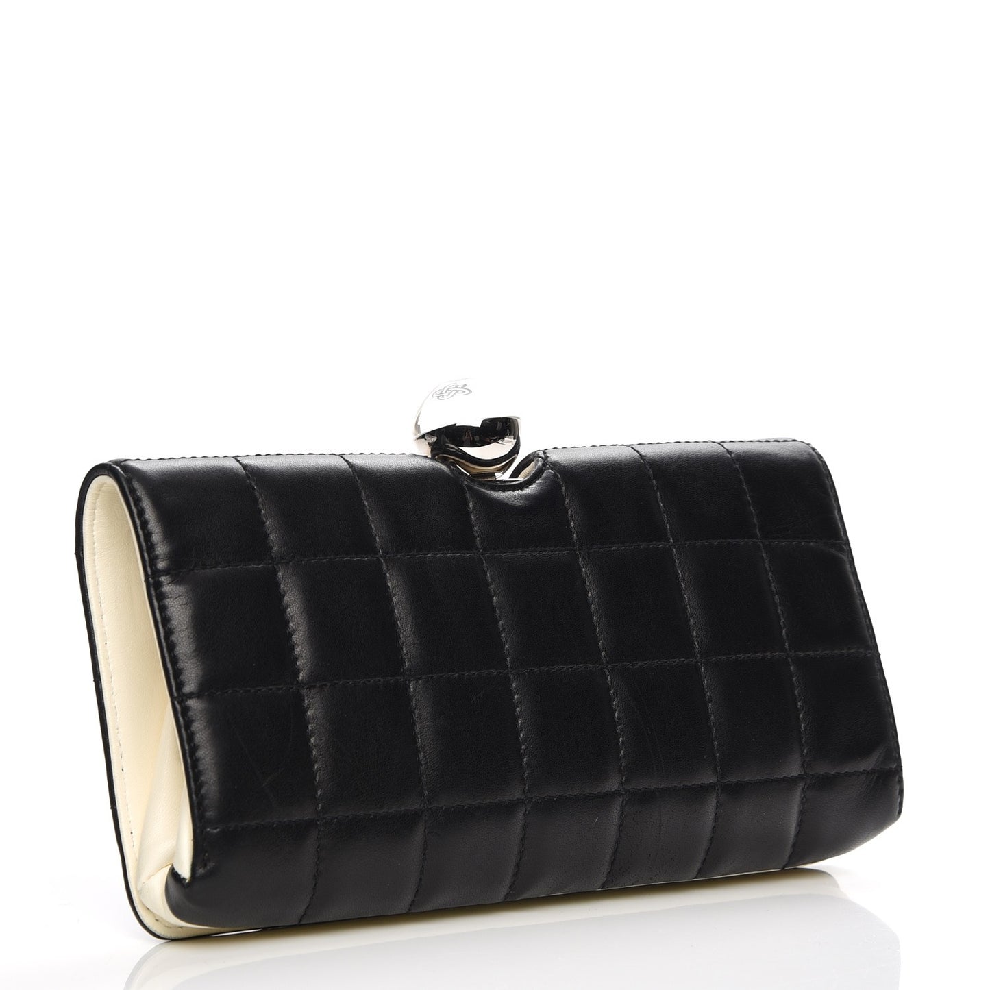 Lambskin Quilted Crystal Ball Clutch Black