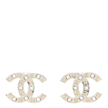 Chanel Crystal Metal CC Paris Button Stud Earrings Gold 1 of 5