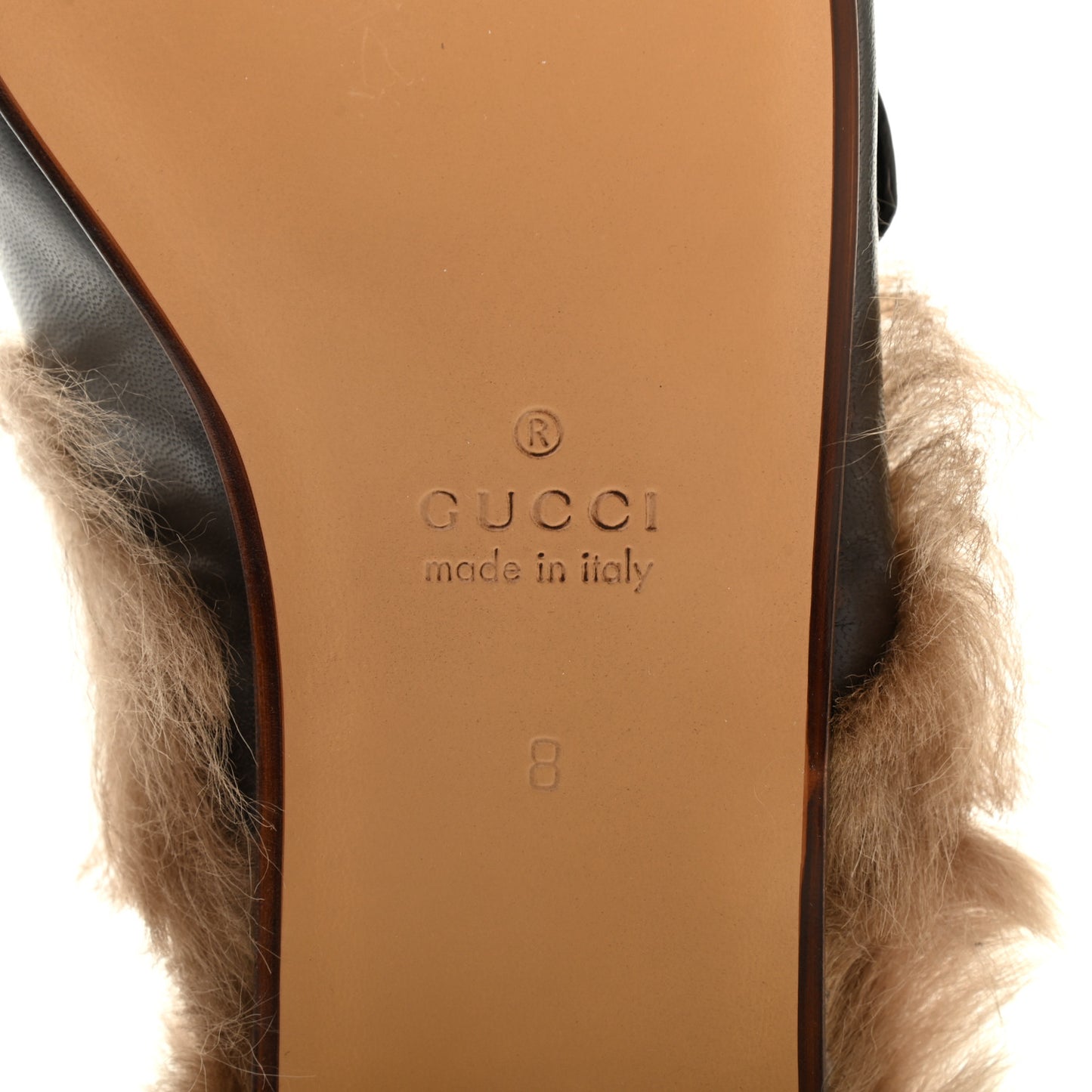 Goatskin Fur Web GG Mens Princetown Slippers 8 Cocoa