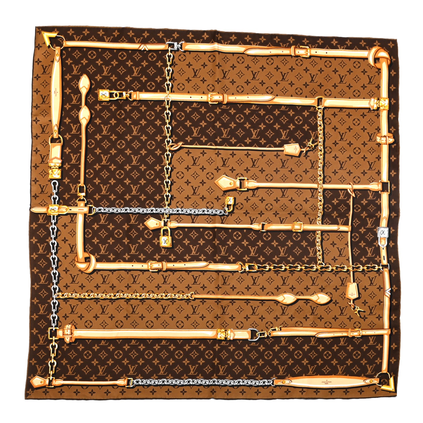 Silk Monogram Confidential Square Scarf Brown