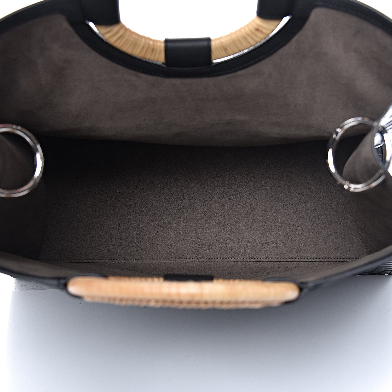 Fendi Vitello Century Wicker FF 1974 Embossed Large Runaway Shopper Tote Black 5 of 11