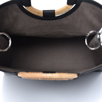 Fendi Vitello Century Wicker FF 1974 Embossed Large Runaway Shopper Tote Black 5 of 11