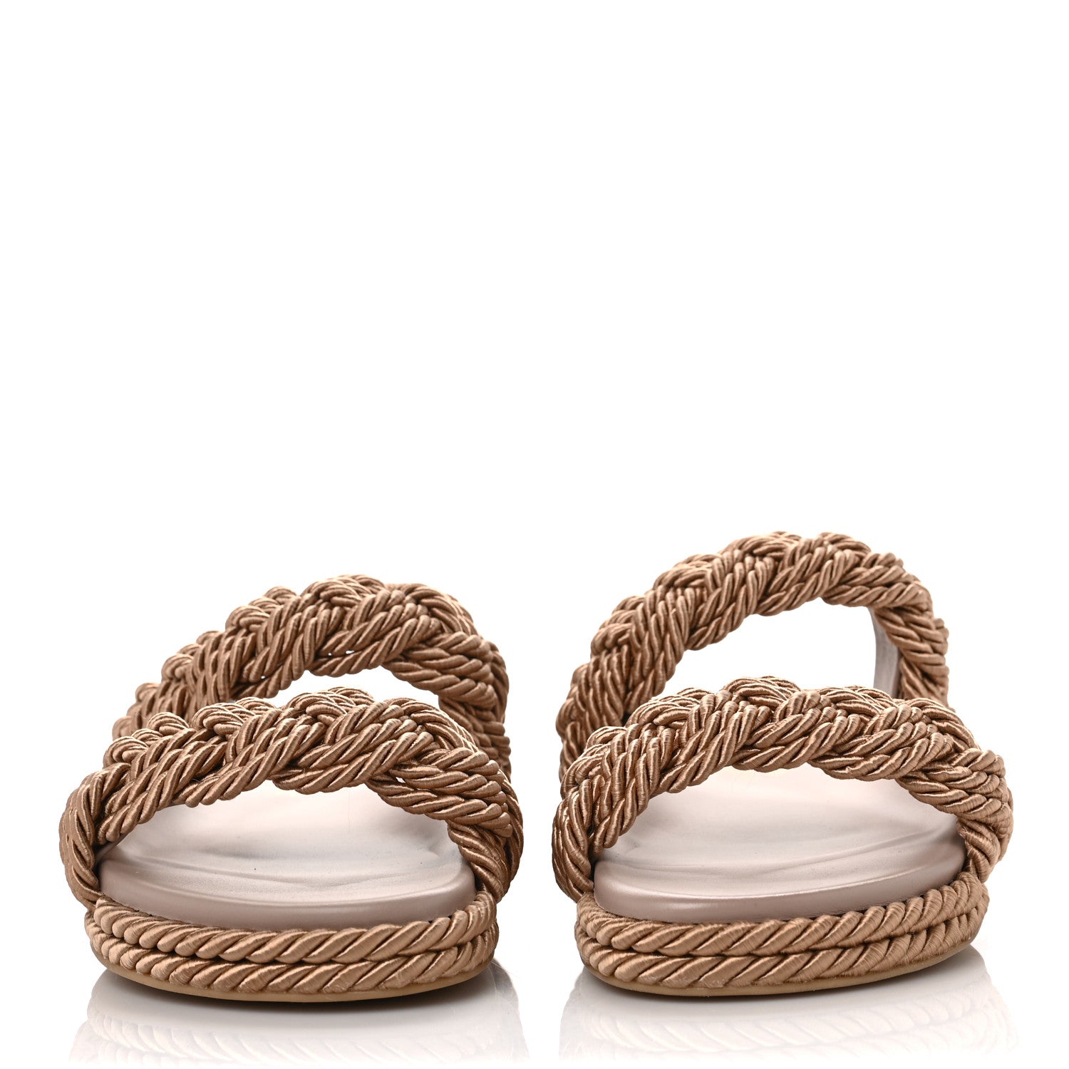 Valentino Garavani Calfskin Silk Woven Rockstud Torchon 5mm Sandals 40 Poudre 2 of 9