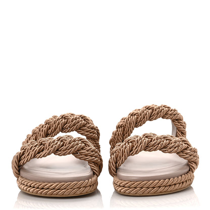 Valentino Garavani Calfskin Silk Woven Rockstud Torchon 5mm Sandals 40 Poudre 2 of 9
