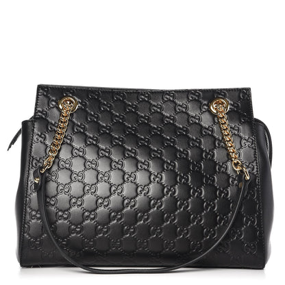 Gucci Guccissima Signature Medium Shoulder Tote Bag Black 1 of 7