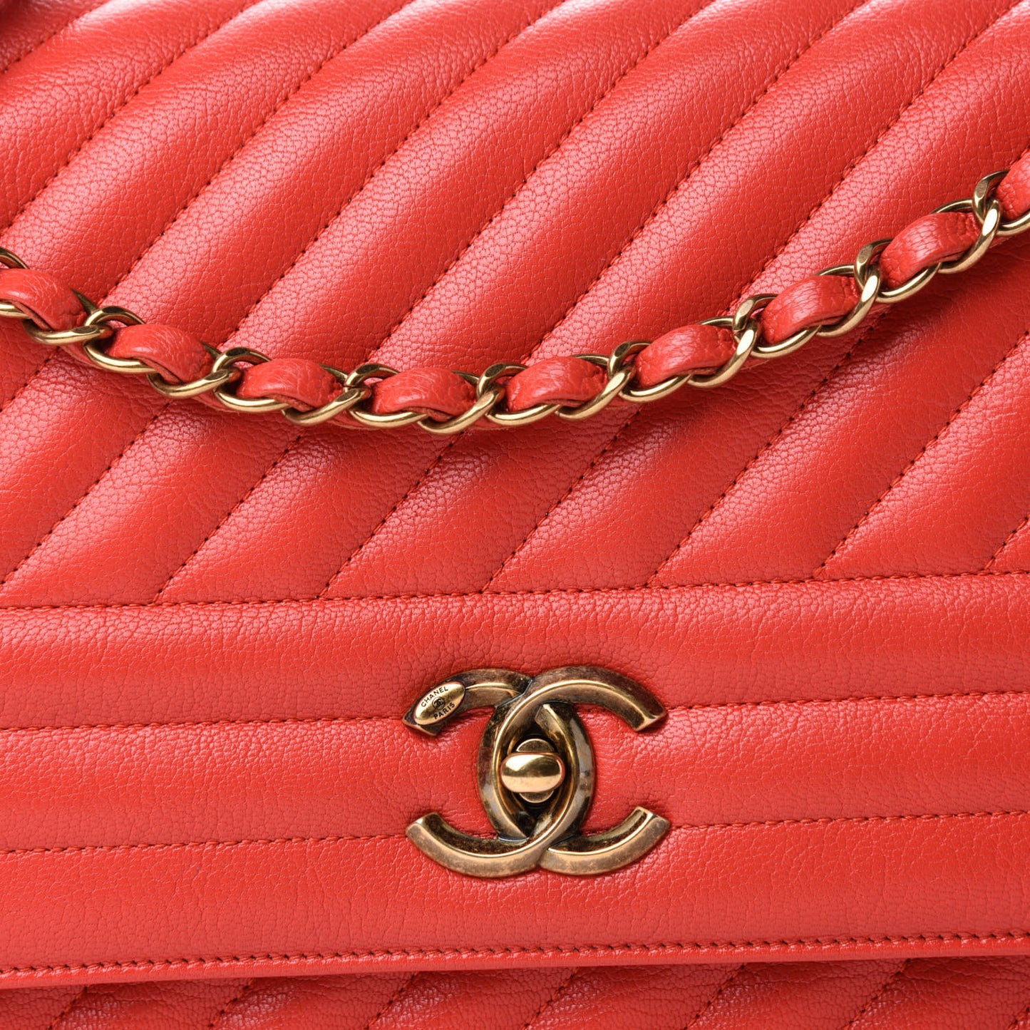 Shiny Goatskin Diagonal Quilted Small Flap Red