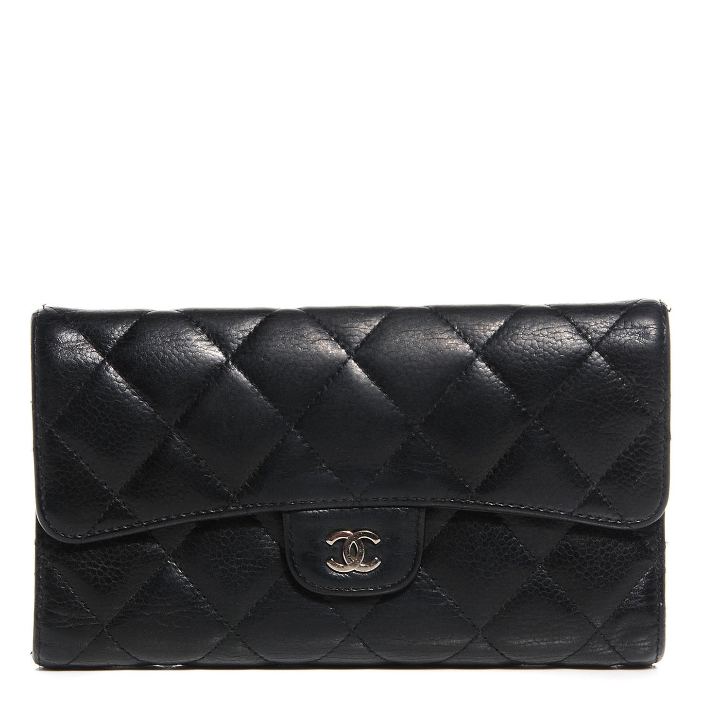Caviar Quilted Long Flap Wallet Black