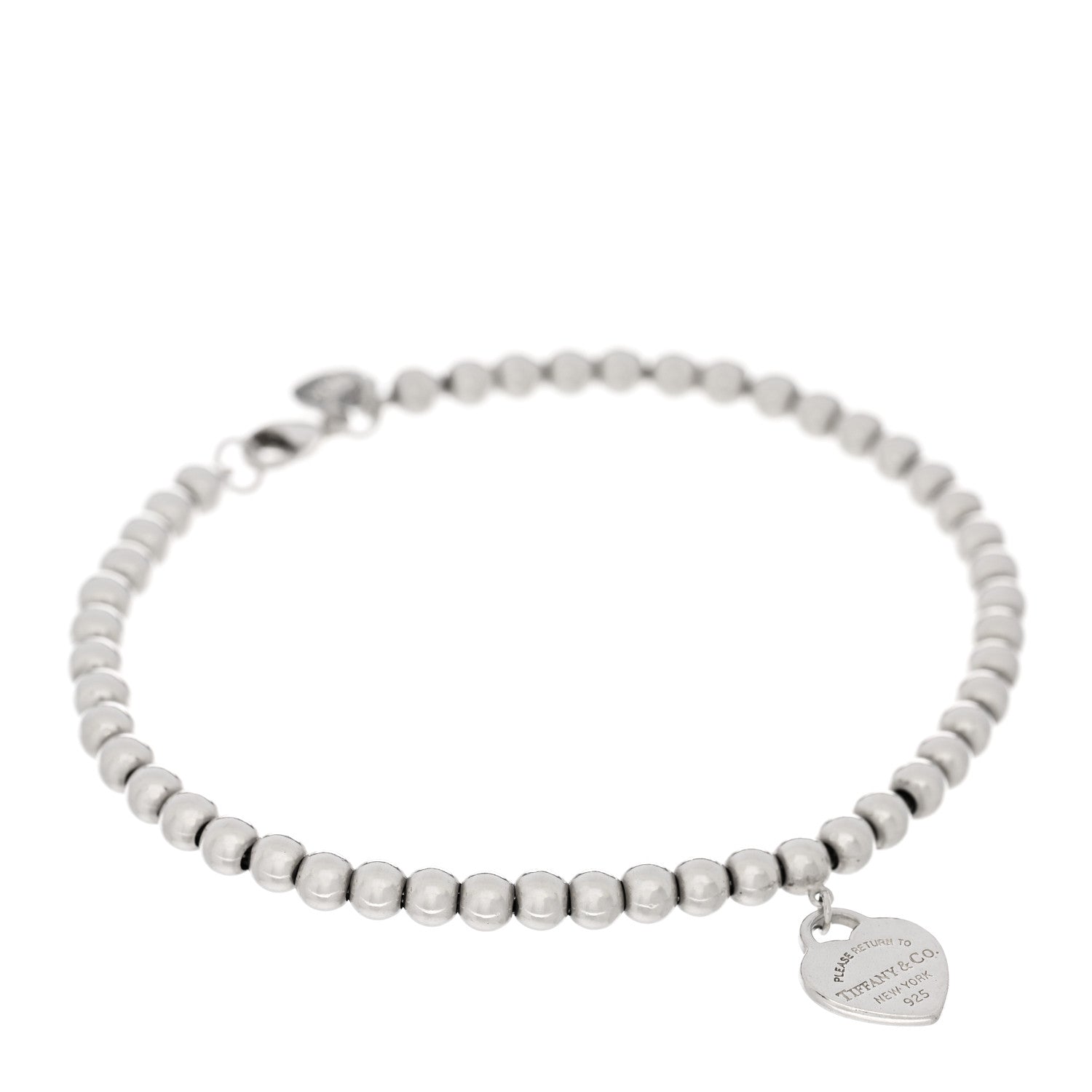 Tiffany Sterling Silver Enamel 4mm Return To Tiffany Heart Tag Bead Bracelet Blue 1 of 4