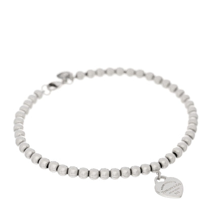 Tiffany Sterling Silver Enamel 4mm Return To Tiffany Heart Tag Bead Bracelet Blue 1 of 4