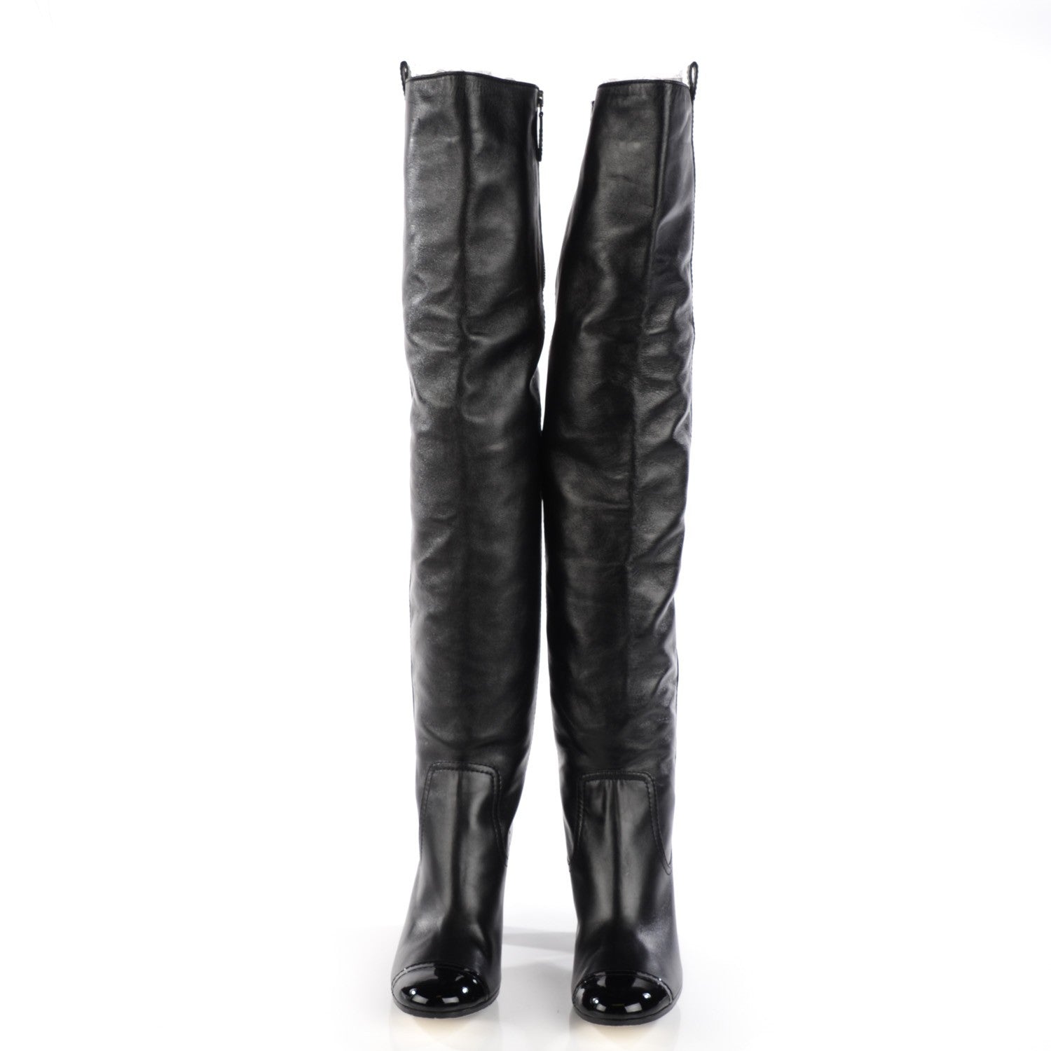 Chanel Lambskin Patent Cap Toe Over The Knee Boots 40 Black 2 of 7