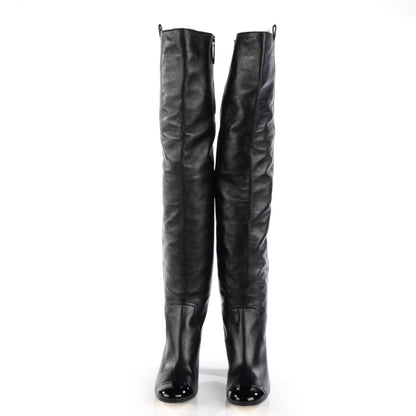Chanel Lambskin Patent Cap Toe Over The Knee Boots 40 Black 2 of 7
