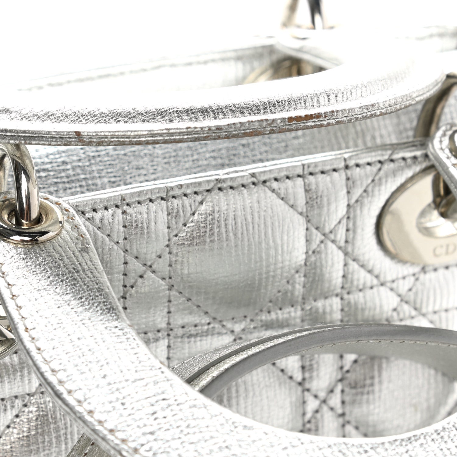 Christian Dior Metallic Grained Calfskin Cannage Small Lucky Badges My Lady Dior Silver 11 of 12
